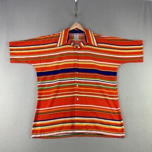 Vintage Kmart Striped Disco Shirt Mens Large 70s Retro Short Sleeve Slim-Fit